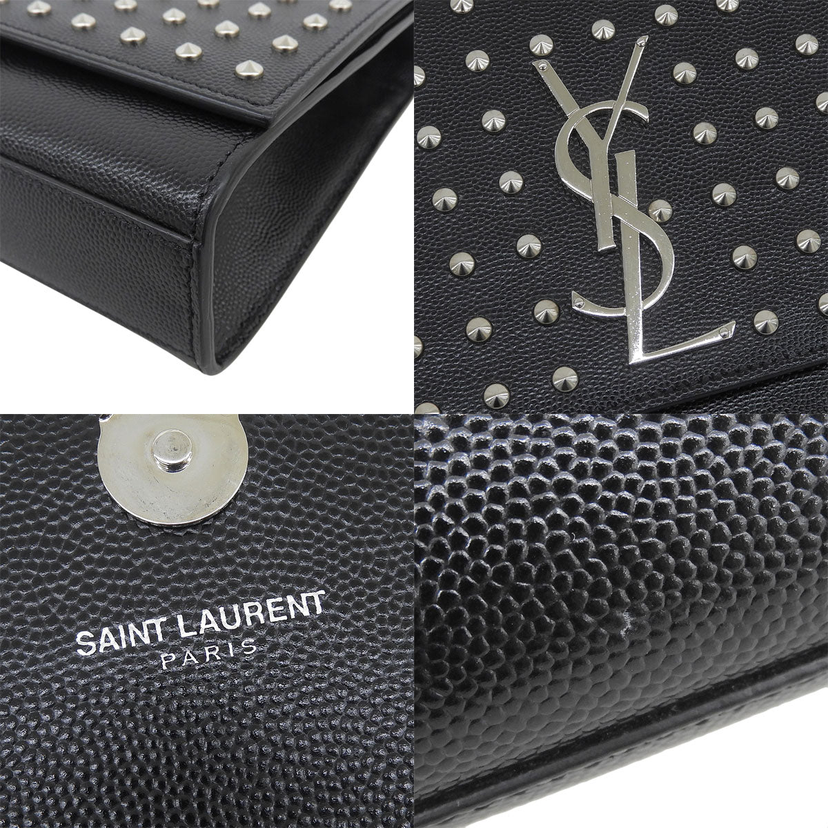 Kate Studs Chain Shoulder Bag Leather Black 364051