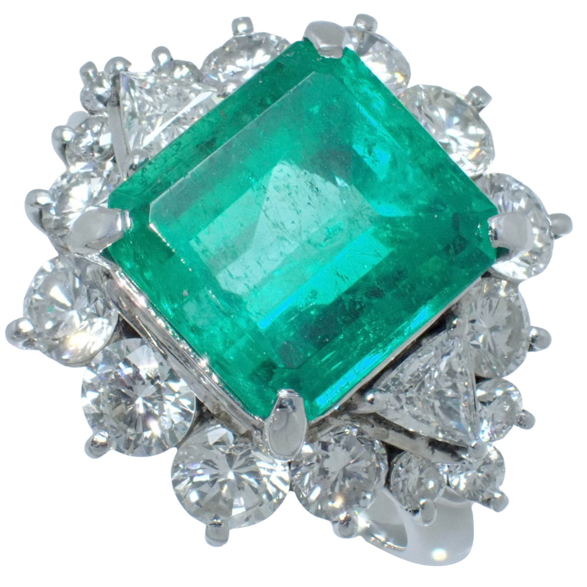 Emerald Diamond Ring E4.62/D2.11 Platinum Pt900 Size 13 (US) / 53 (EU) 9.9g