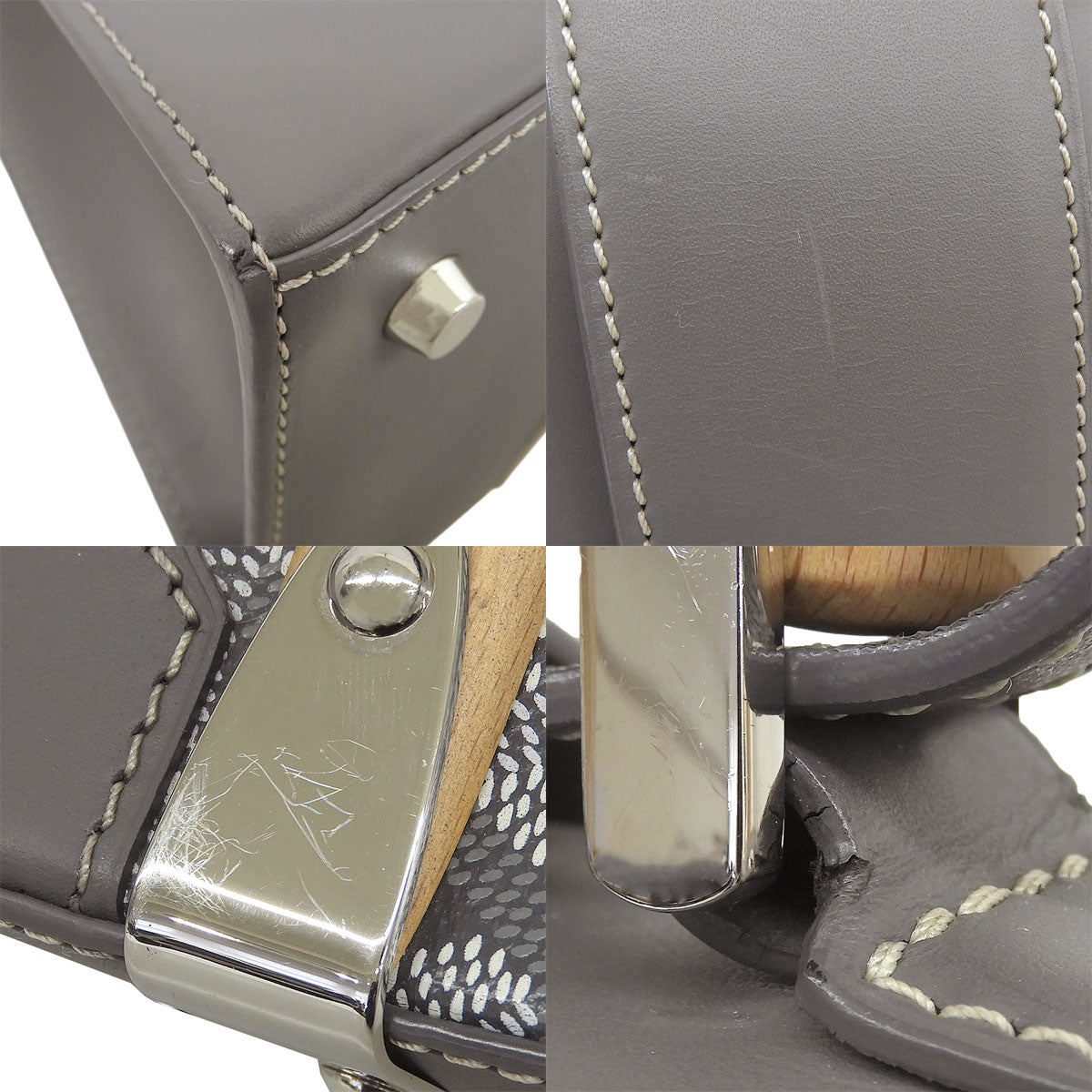 Saigon PM Leather Wood Goyardine Canvas Grey