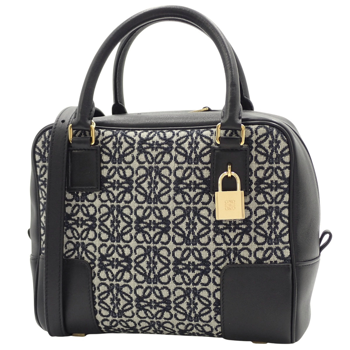 アマソナ19 スクエア バッグ カーフ アナグラムジャガード ブラック ネイビー A039N10X02