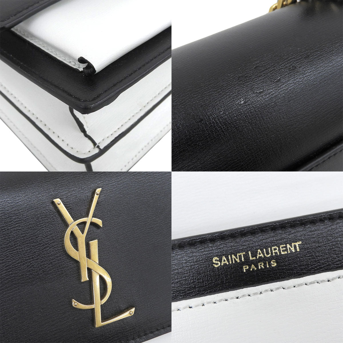 Sunset Chain Shoulder Bag Leather Black White 442906