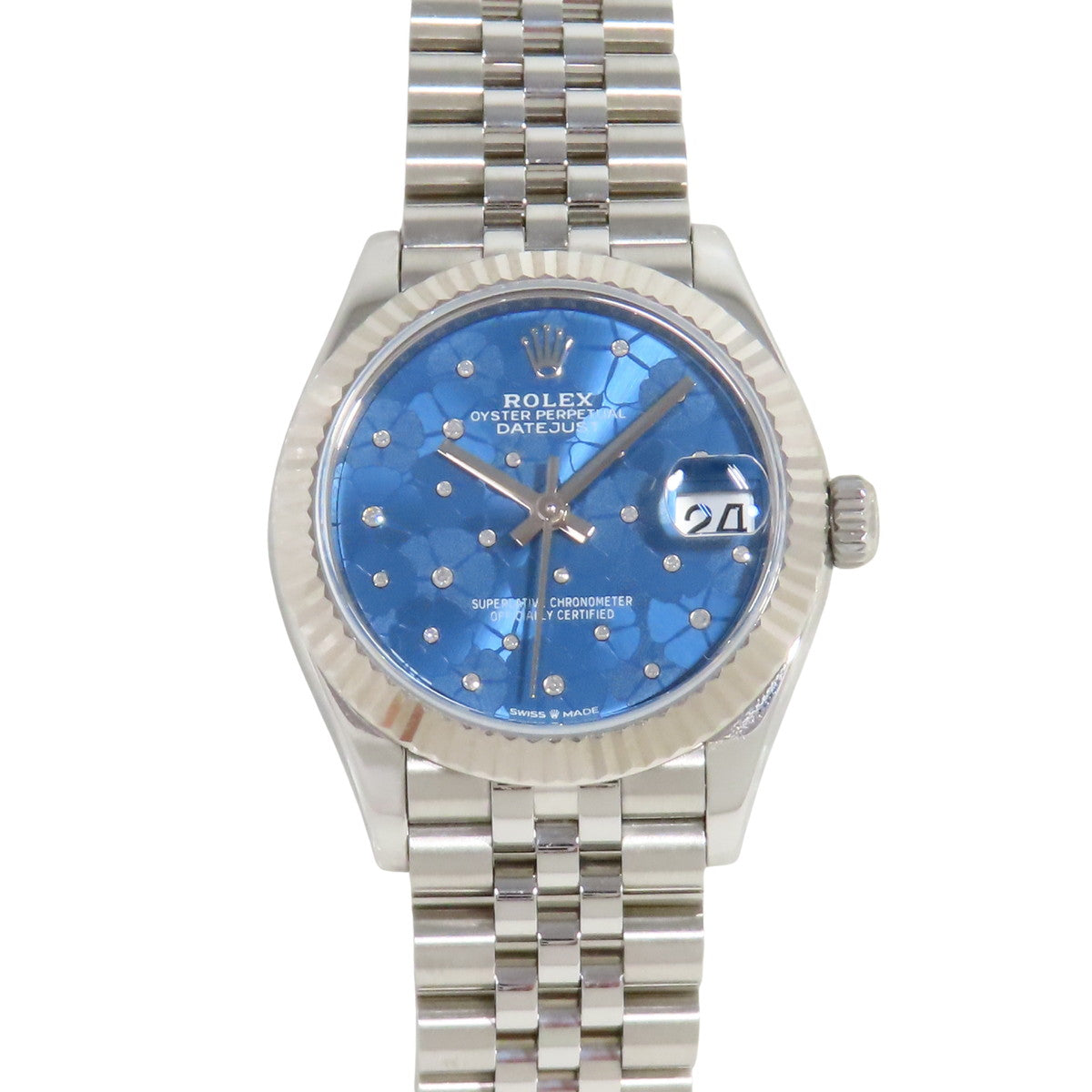 Datejust 31 Azzurro Blue 278274 SS/WG Random Serial Floral 24P Diamonds Automatic Women's