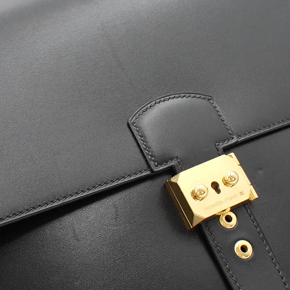 Sac à Dépêches 38 Box Calf Black Gold Hardware □F Engraved