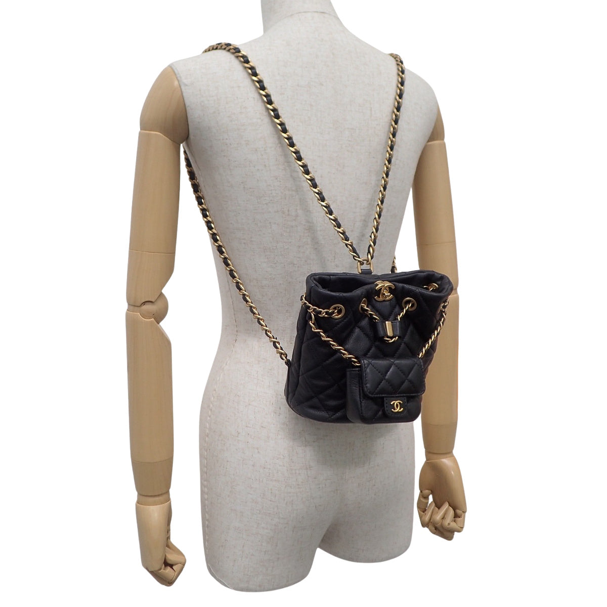 Matelassé Coco Mark Mini Backpack Calf Black AS3947