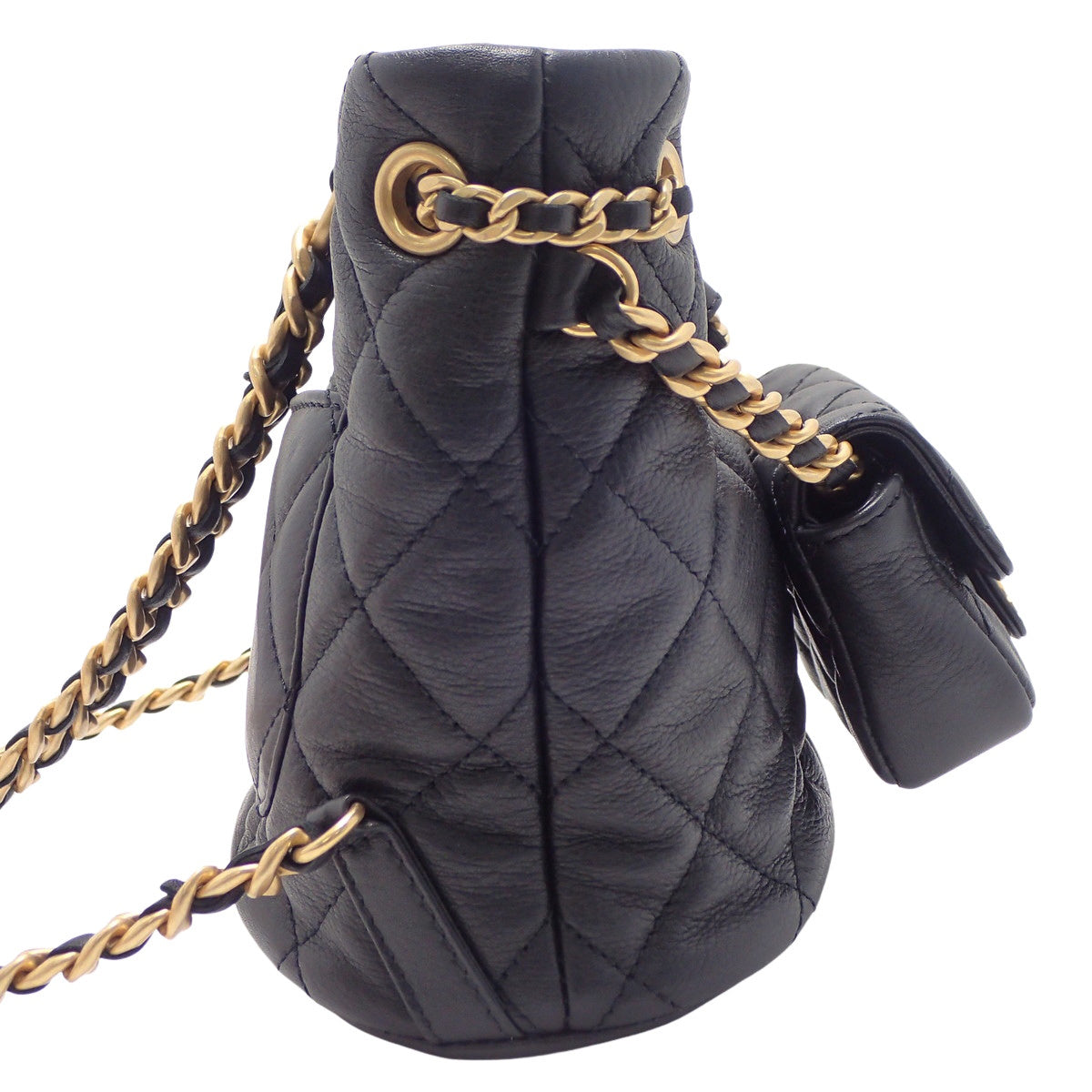 Matelassé Coco Mark Mini Backpack Calf Black AS3947
