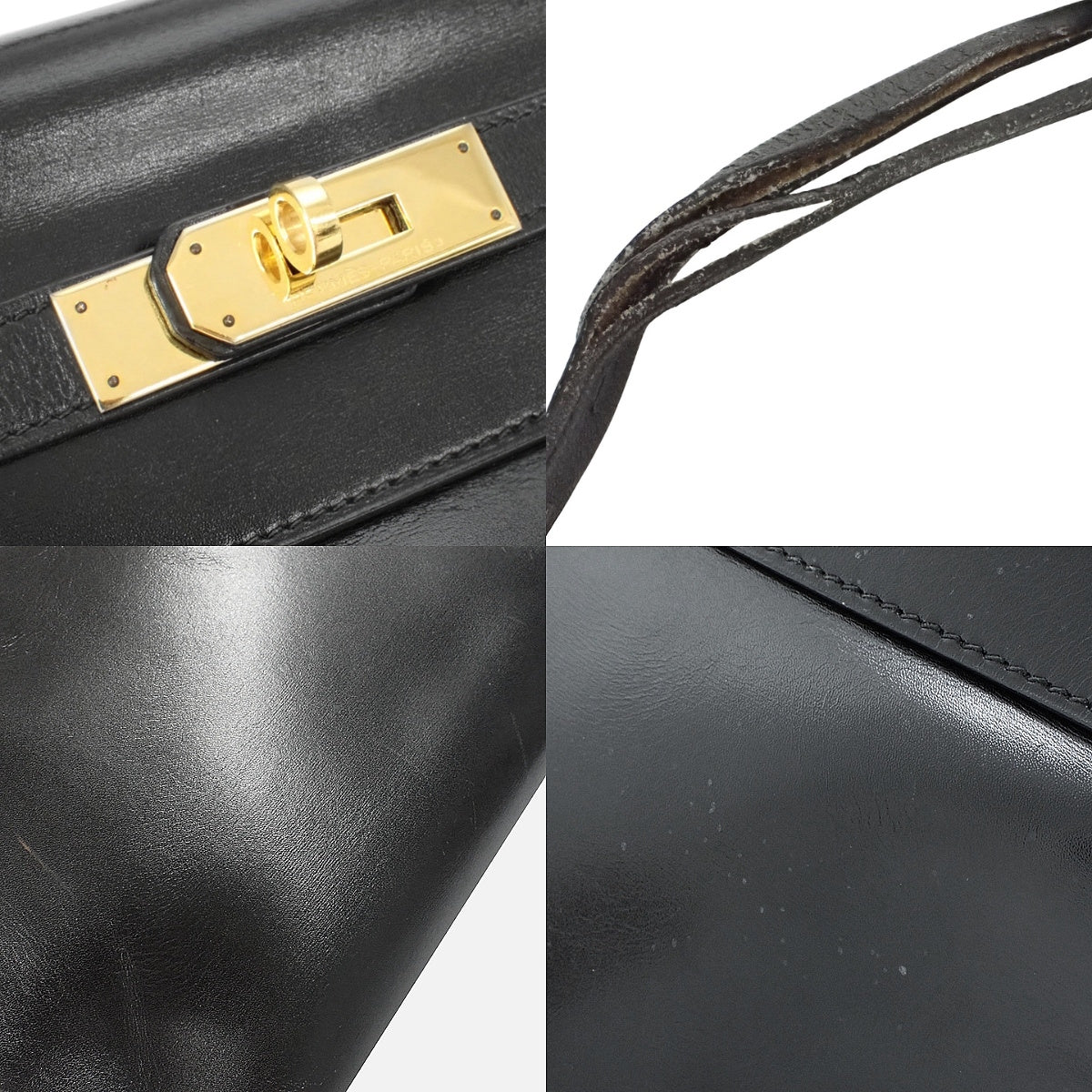 ケリー32(内縫い) ボックスカーフ ブラック ゴールド金具 〇R刻印