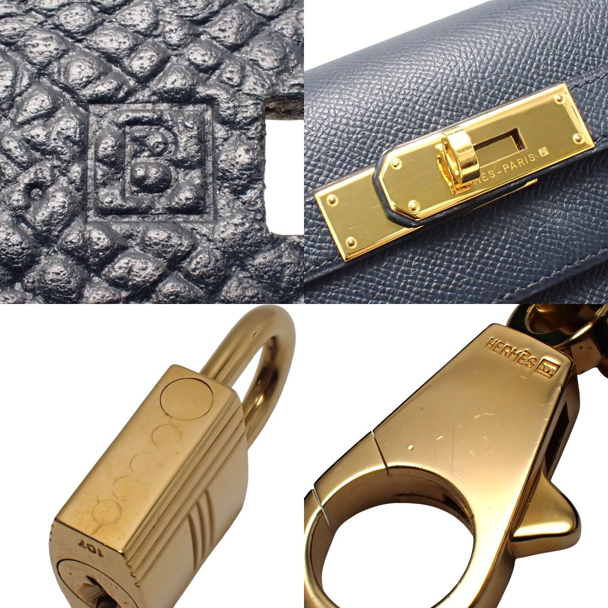ケリー32 (外縫い) クシュベル ブルーインディゴ ゴールド金具 □B刻印