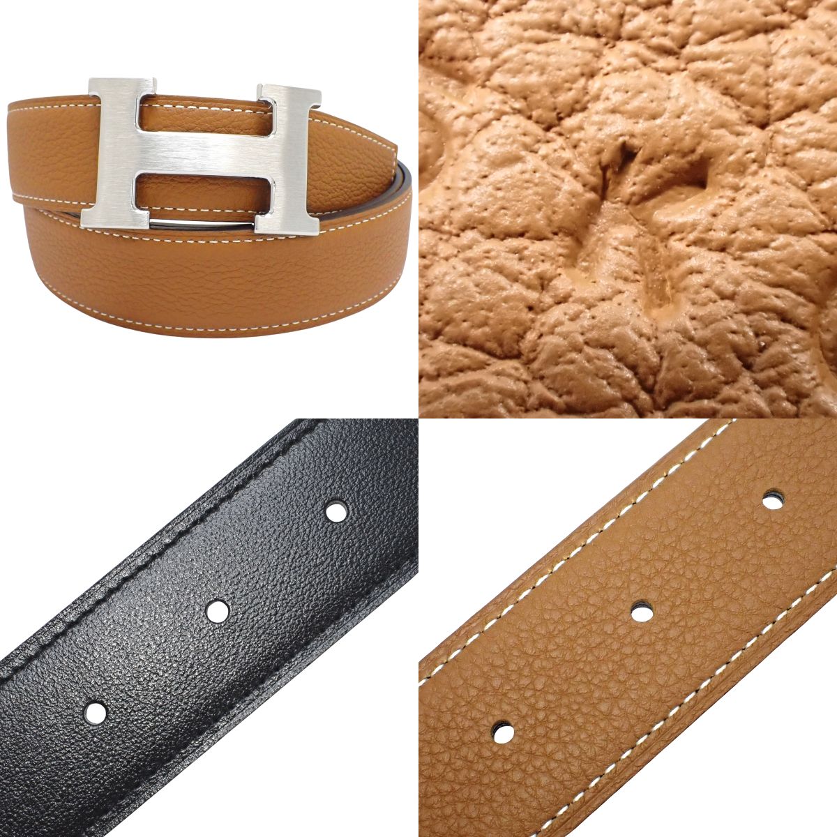 Constance H Belt Reversible 95 Togo Leather Palladium Hardware Gold K Stamp