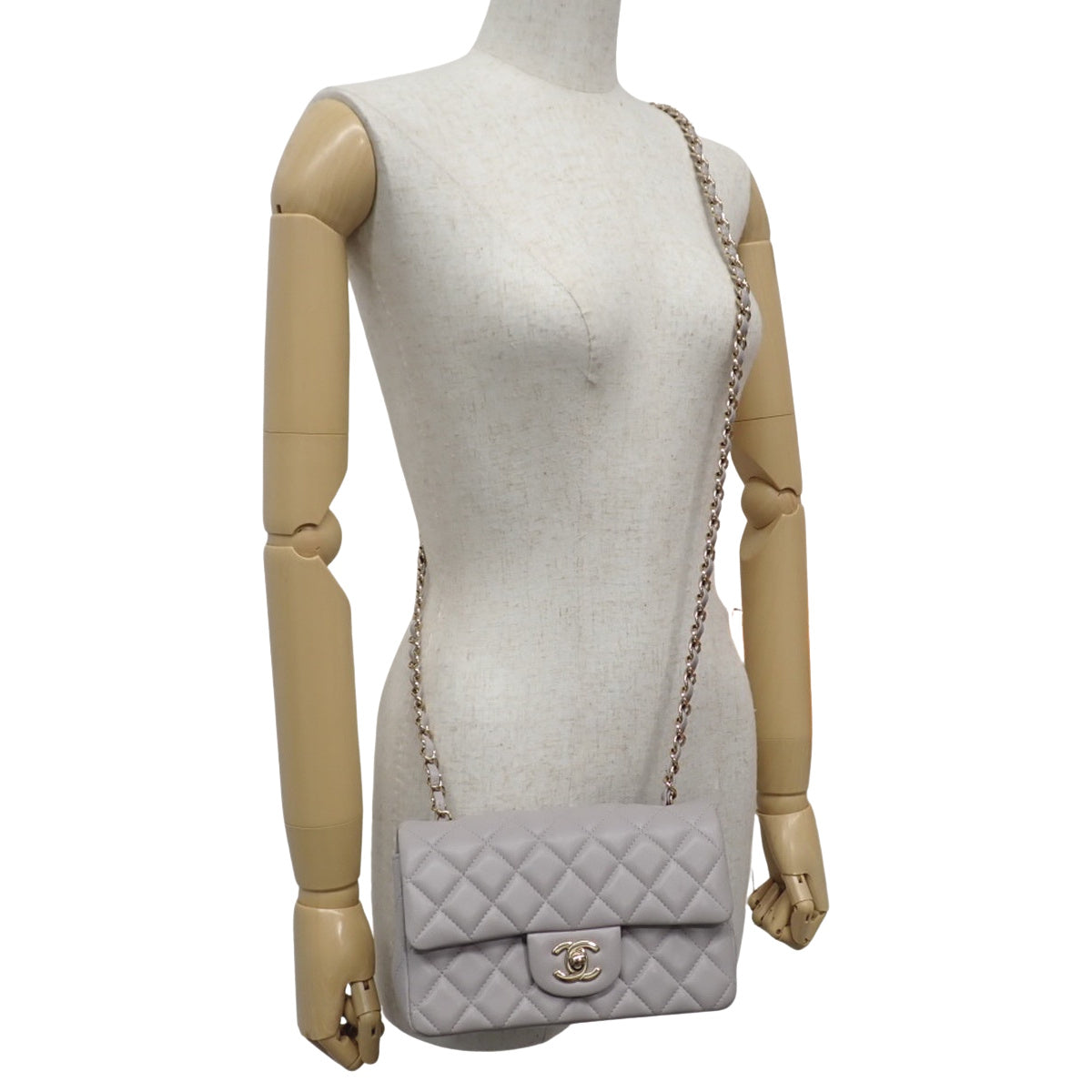 Matelassé Coco Mark Chain Shoulder Bag, Lambskin, Grey, Light Grey
