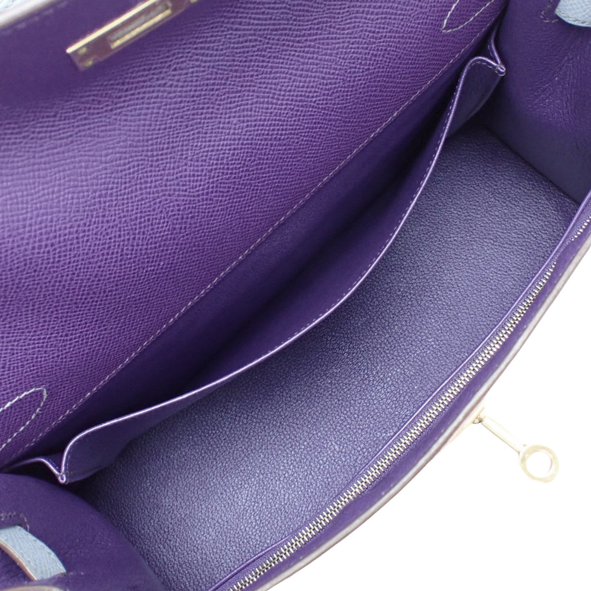 Kelly 32 (Sellier) Veau Epsom Ultraviolet Bleu Lin Gold hardware □Q stamp