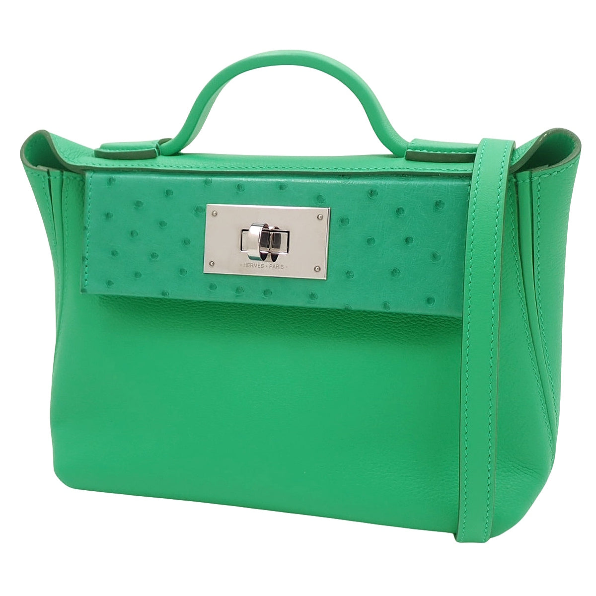 Sacヴァンキャトル Mini 21 Touch Evercolor Ostrich Palladium Hardware Menthe Silver Hardware U-stamp