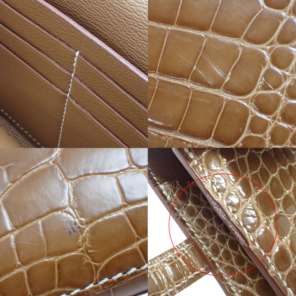 Kelly Wallet Long Alligator Crocodile Palladium Hardware Tabac Camel Silver Hardware C stamp