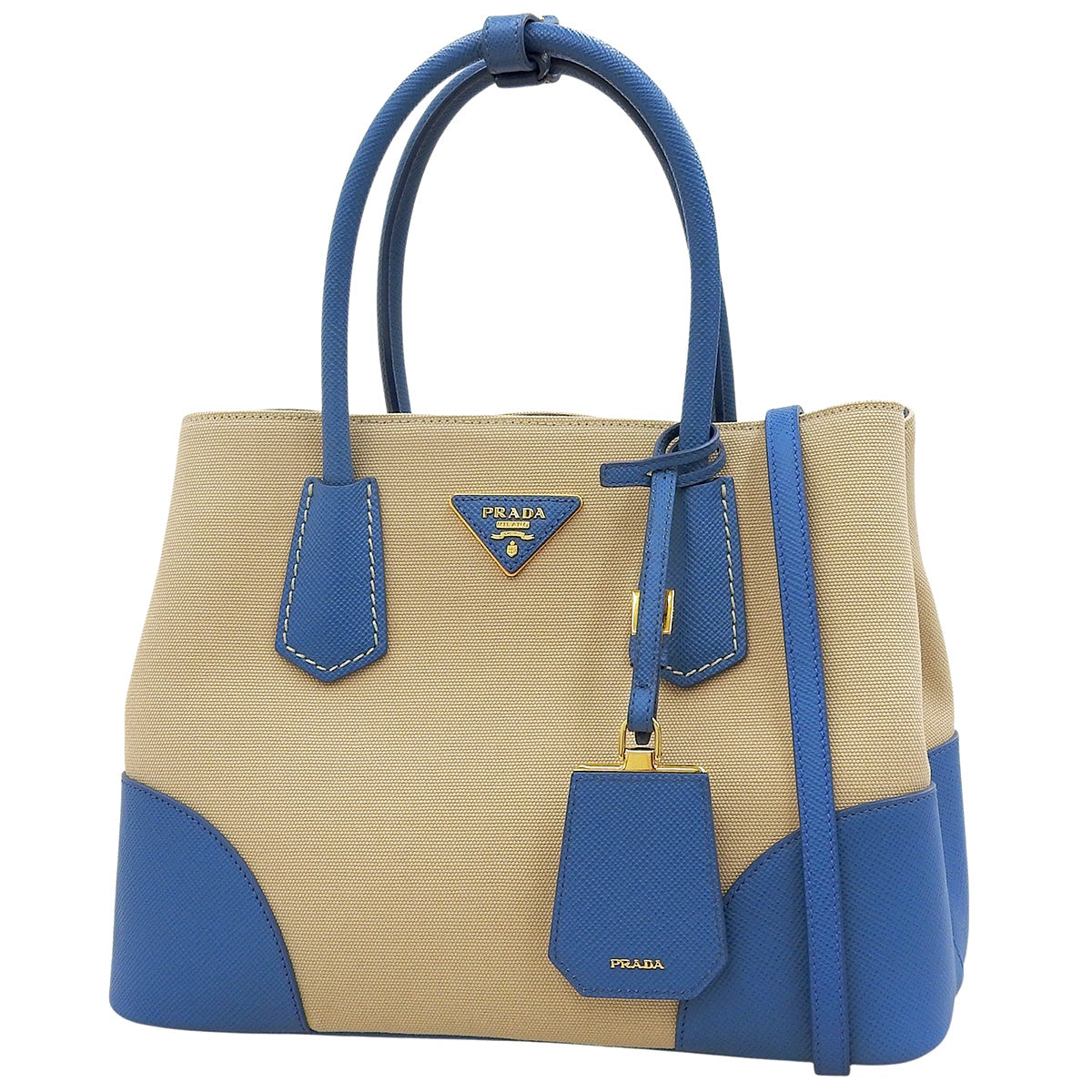 2WAY Bag Canvas Saffiano Leather Beige Blue BN288