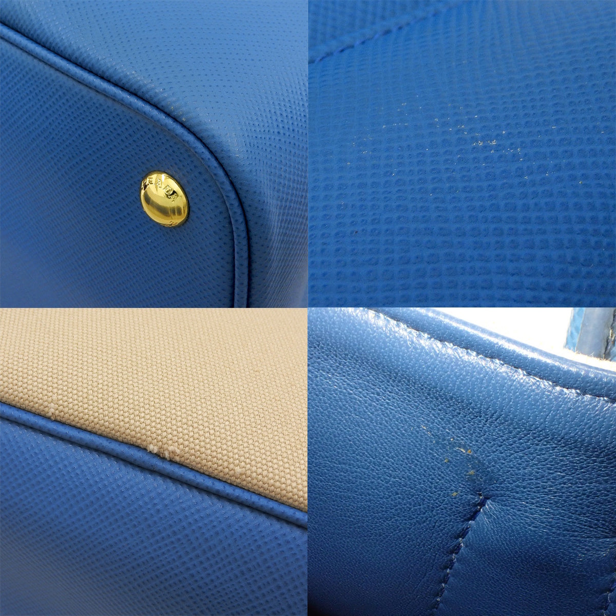2WAY Bag Canvas Saffiano Leather Beige Blue BN288