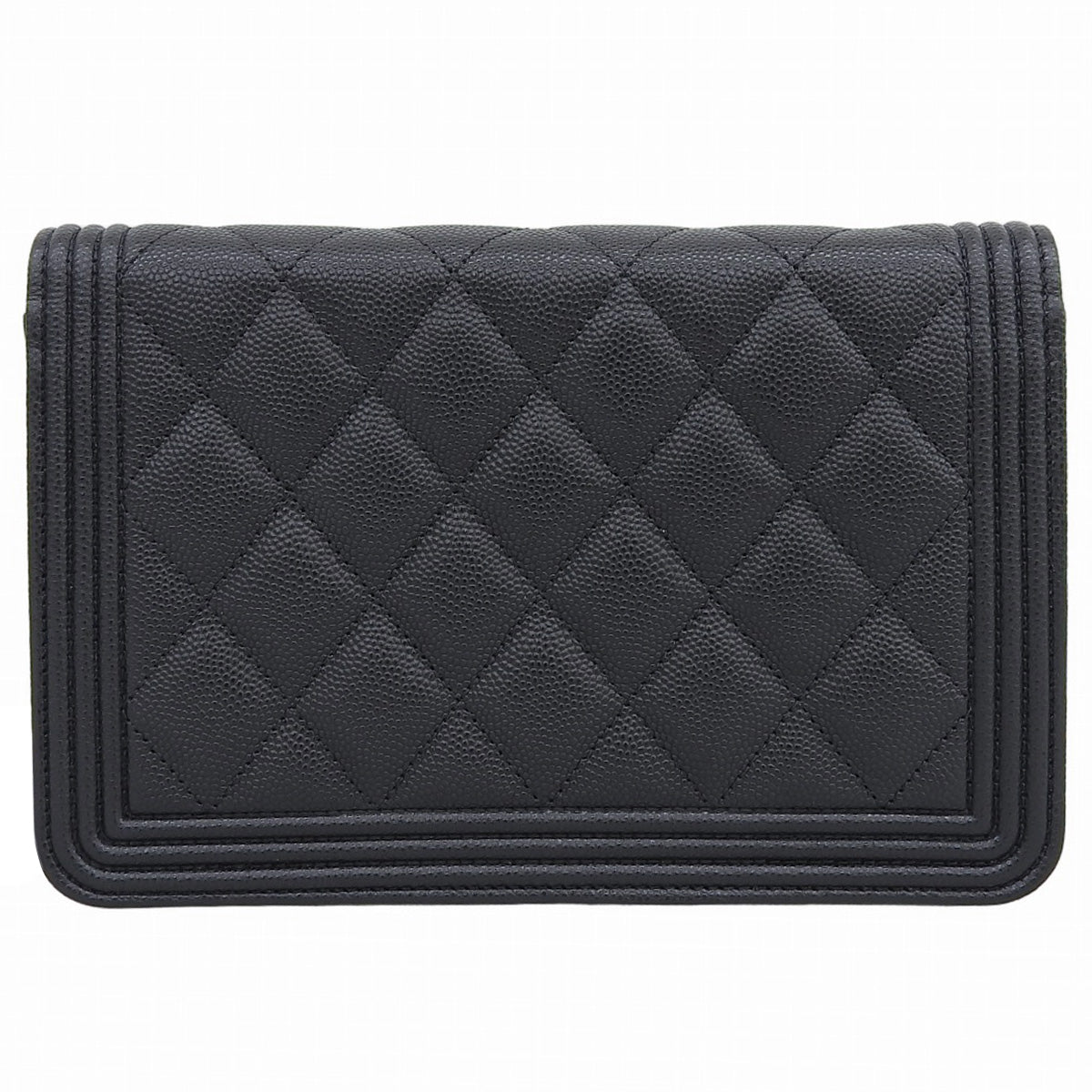 BOY CHANEL Matelasse Coco Mark Chain Wallet Caviar Skin Black AP1117