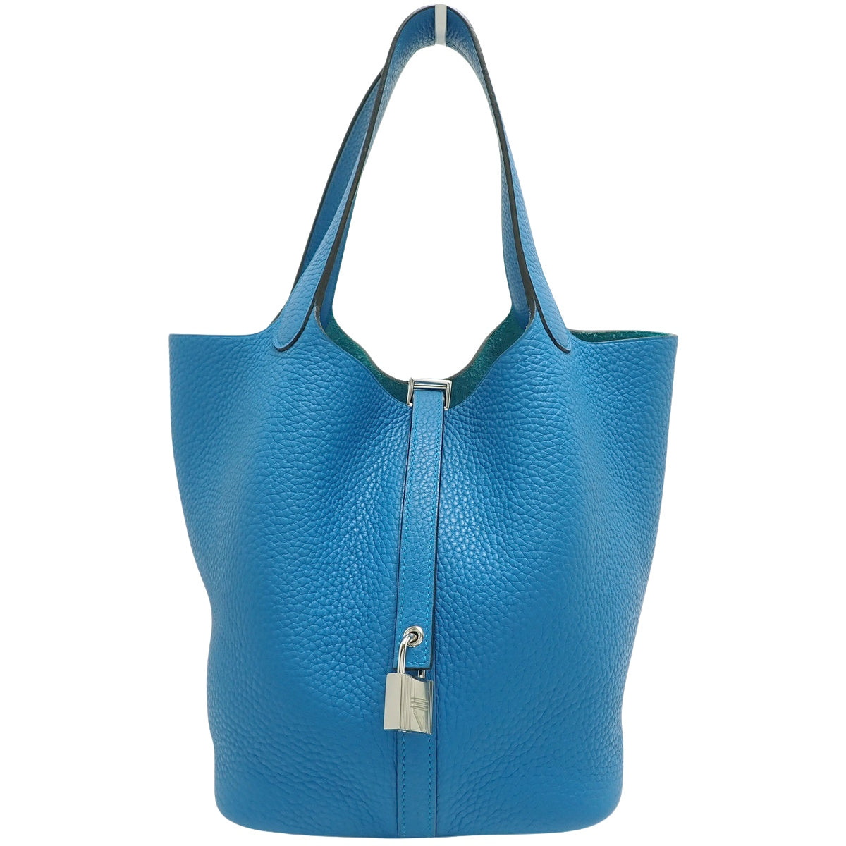 Picotin Lock MM Taurillon Clemence Palladium Hardware Bleu Zanzibar Silver Hardware X Stamp