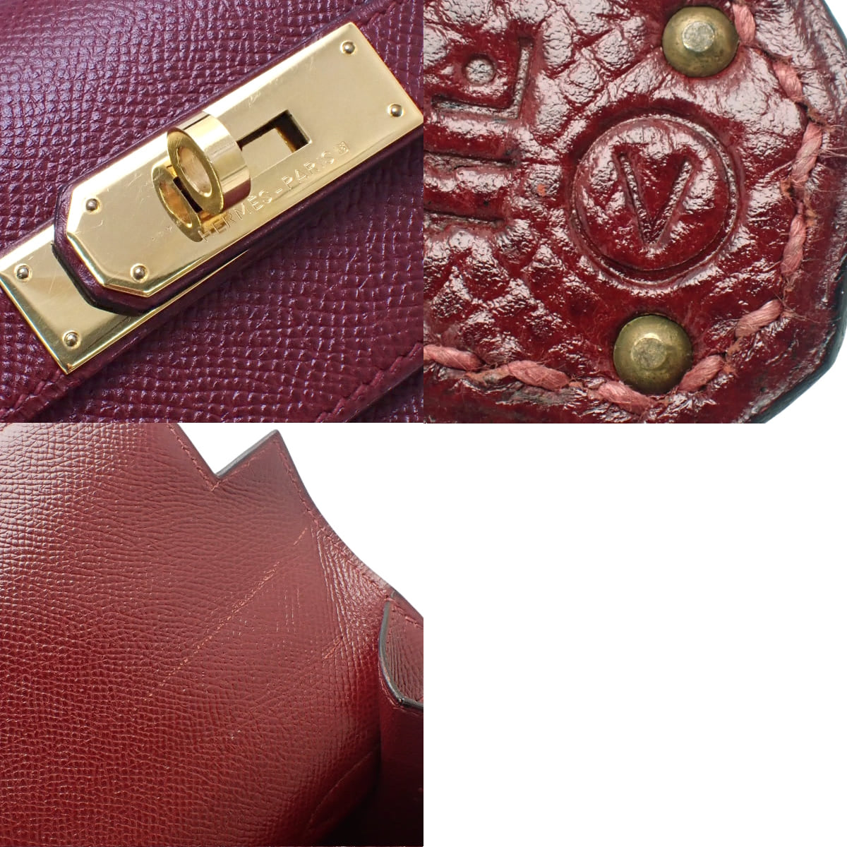 Kelly 32（外缝） Courchevel Rouge H 金扣 〇V刻印