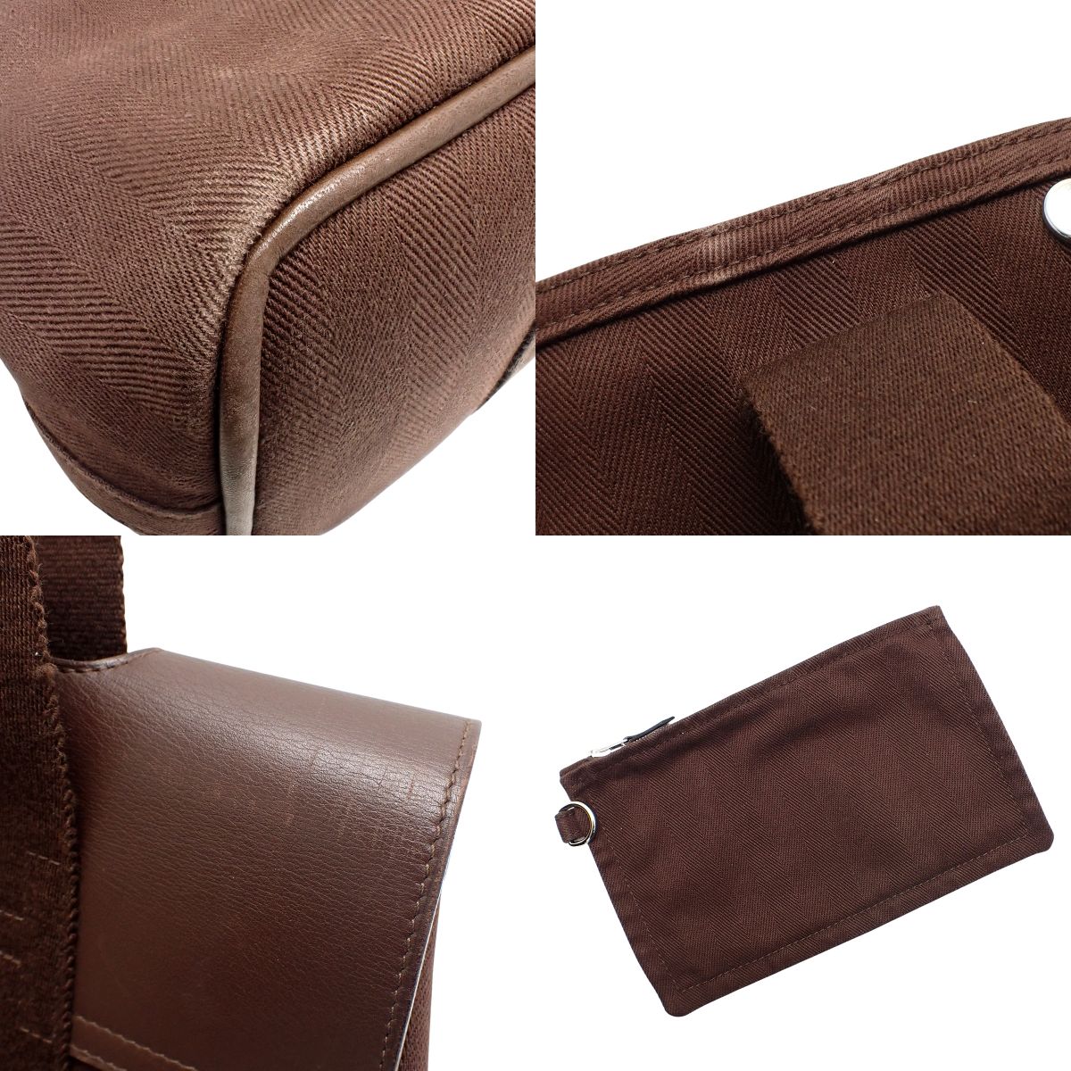 Valparaiso PM Toile Chevron Leather Brown Silver Hardware