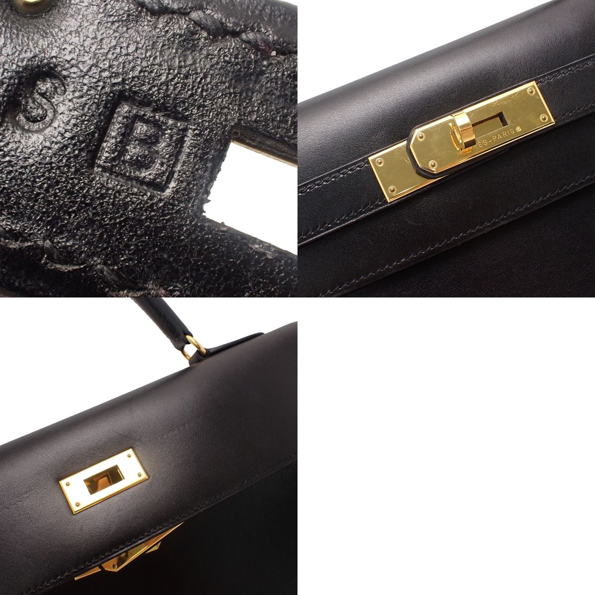 ケリー32(外縫い) ボックスカーフ ブラック ゴールド金具 □B刻印
