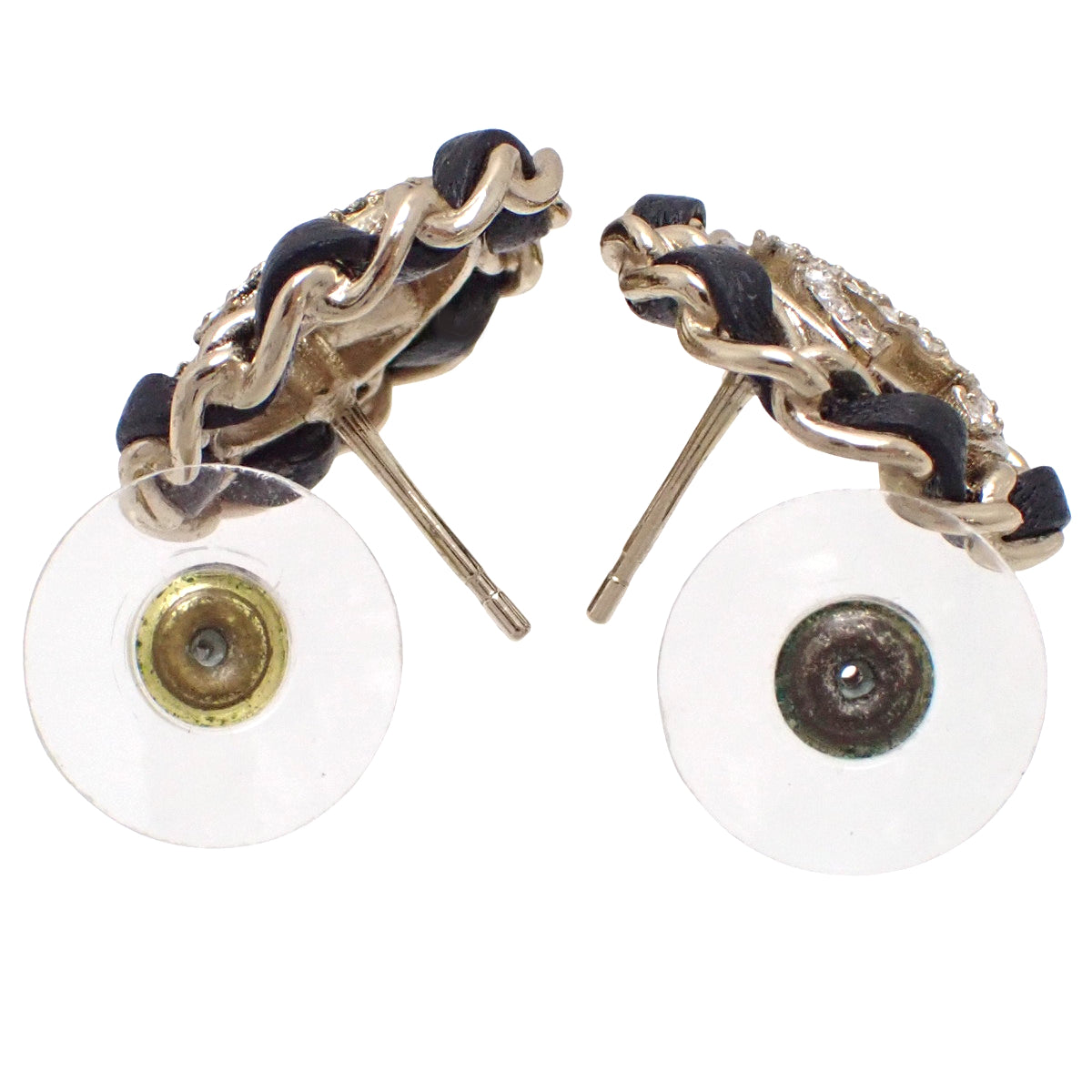 CC Mark Pierced Earrings Metal (GP) Leather Rhinestone