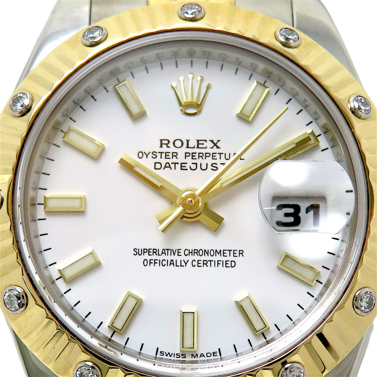 Datejust, Diamond Bezel, 12 Diamonds, 179313, YG/SS, D-Serial, White, Automatic, Women's
