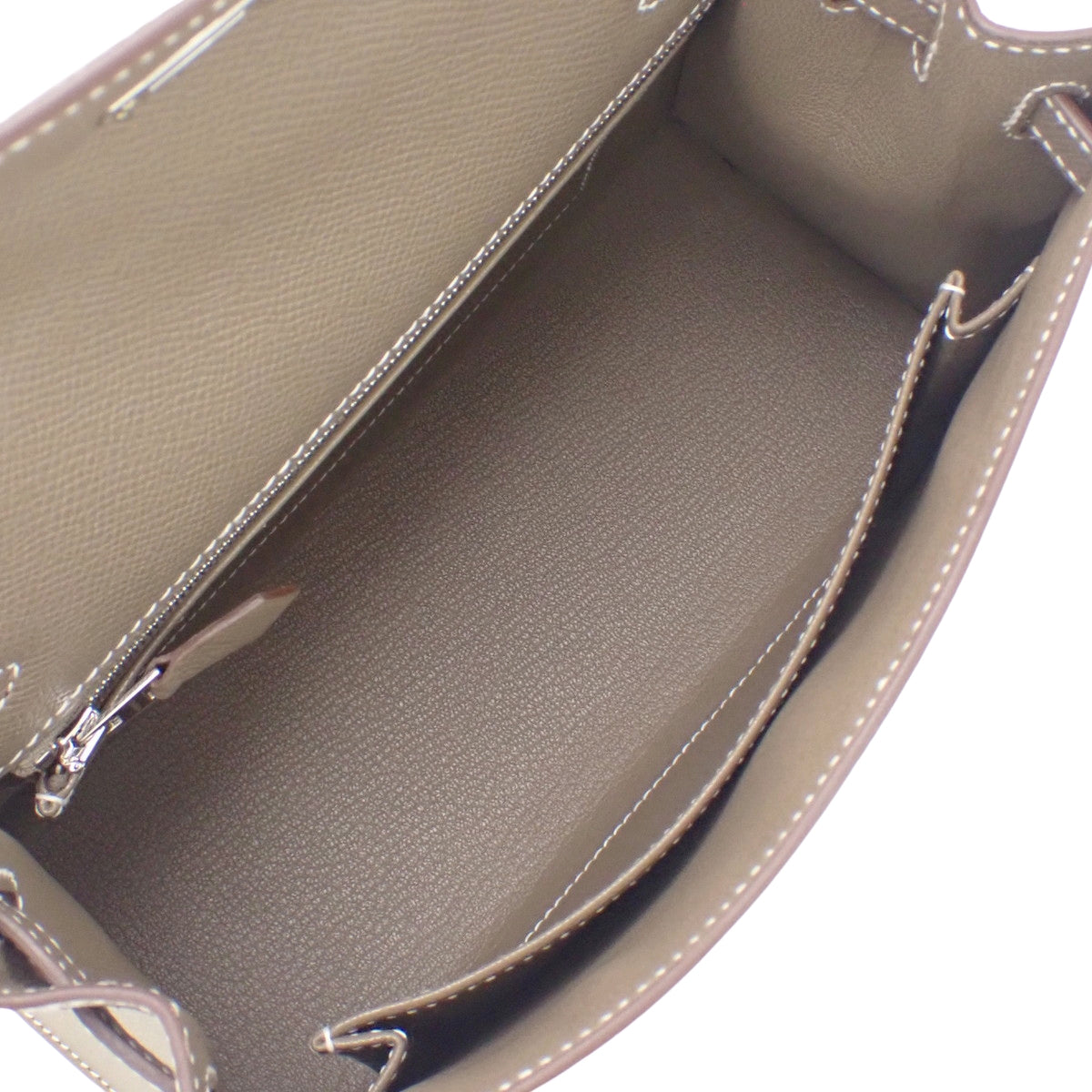 【未使用】ケリー25(外縫い) ヴォーエプソン パラジウム金具 エトープ/エトゥープ シルバー金具 G刻印