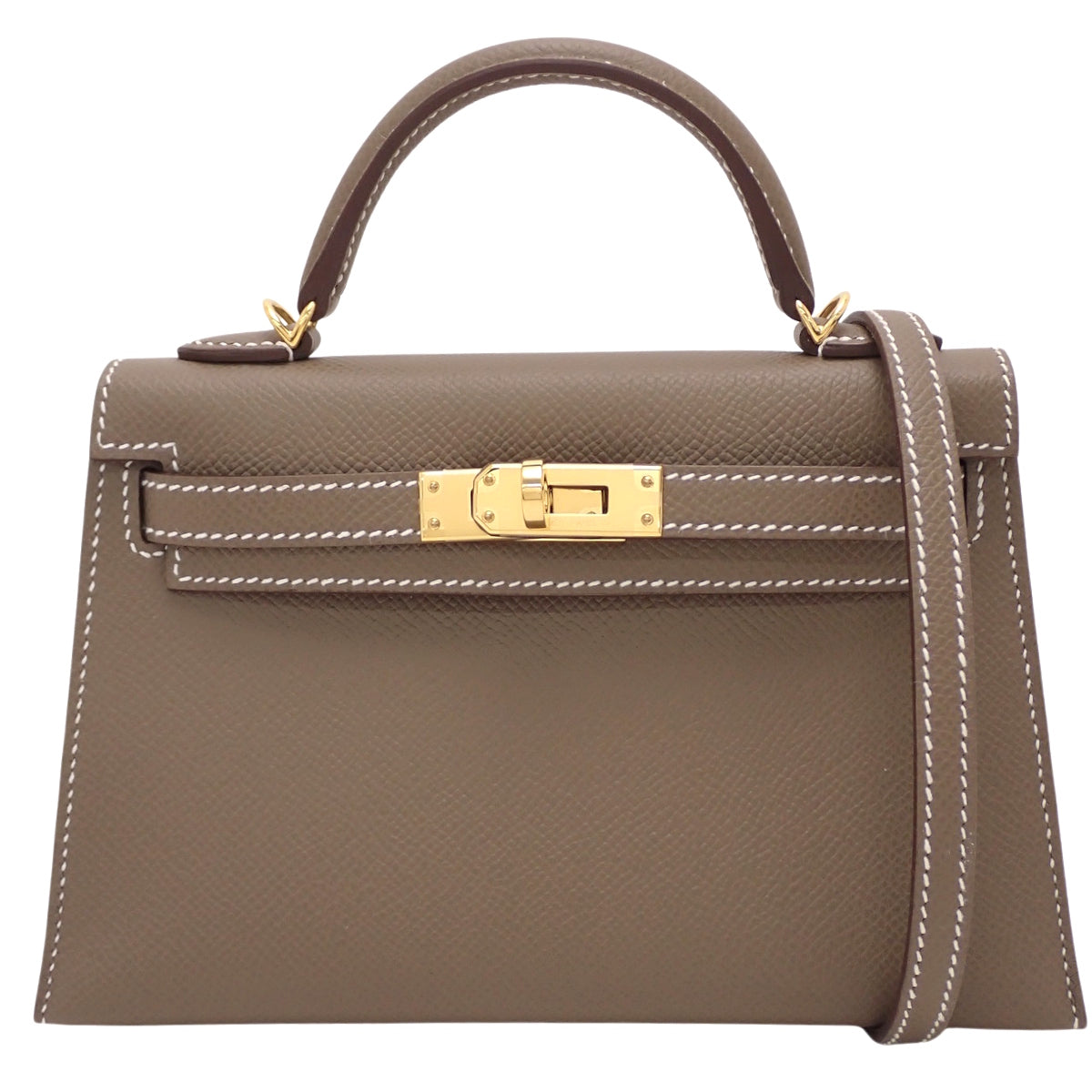 Mini Kelly 2, Veau Epsom, Etoupe/Etoupe, Gold Hardware, K stamp