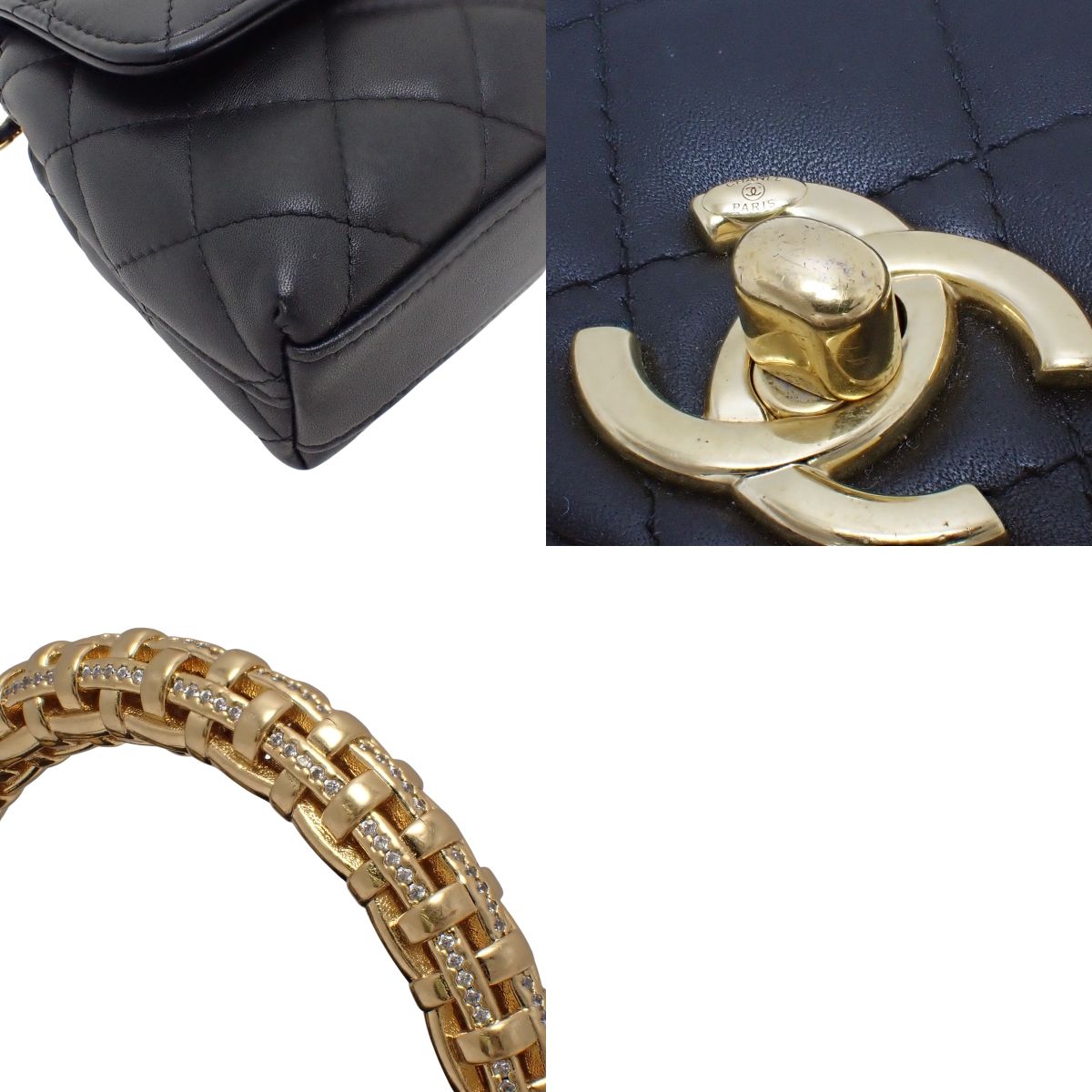 Matelassé Métiers d'Art 限量款 镶钻 Coco Handle 链条包 羊皮革 黑色 AS2215