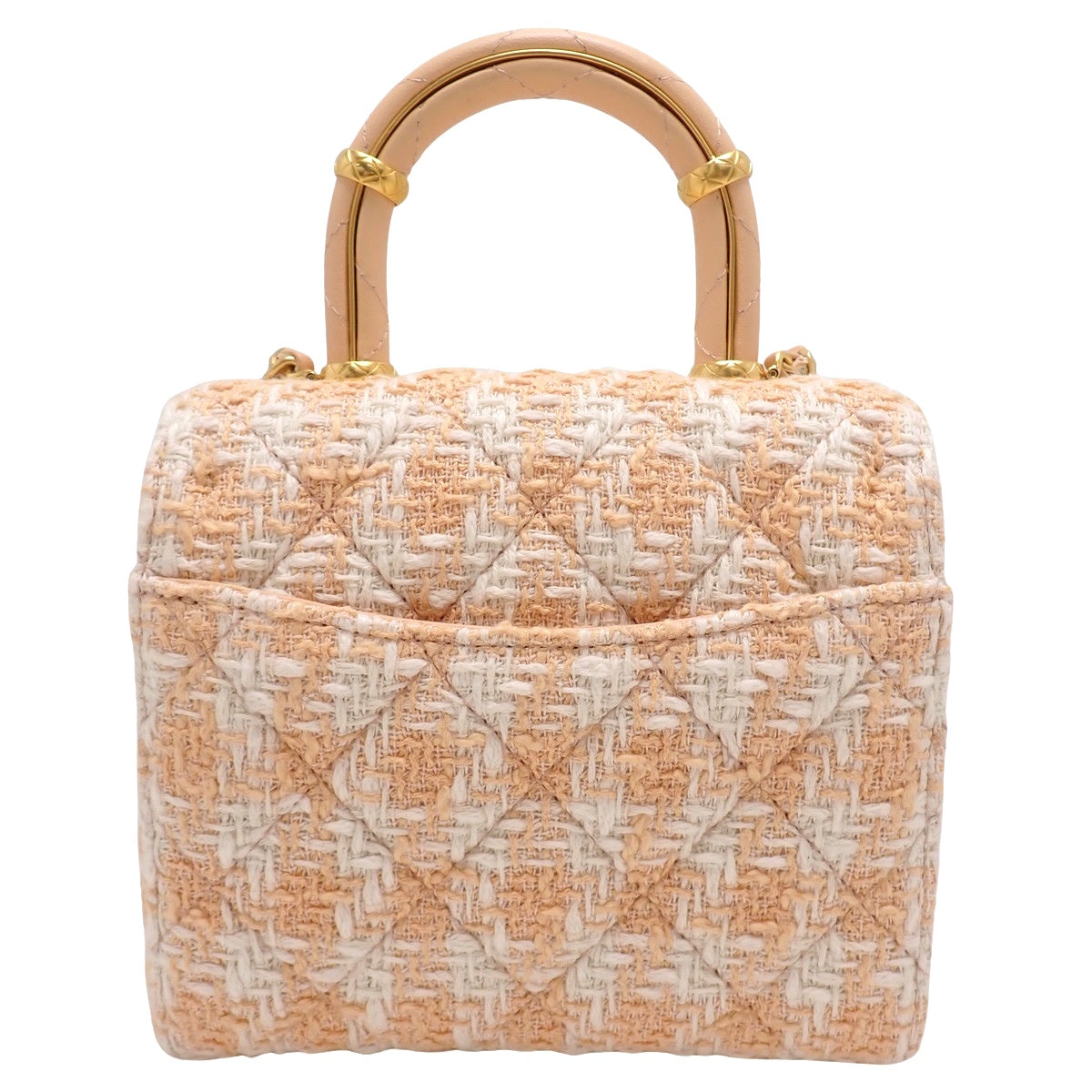 Matelassé Top Handle Coco Mark Mini Chain Shoulder Bag Tweed Leather Pink Ivory AS4035