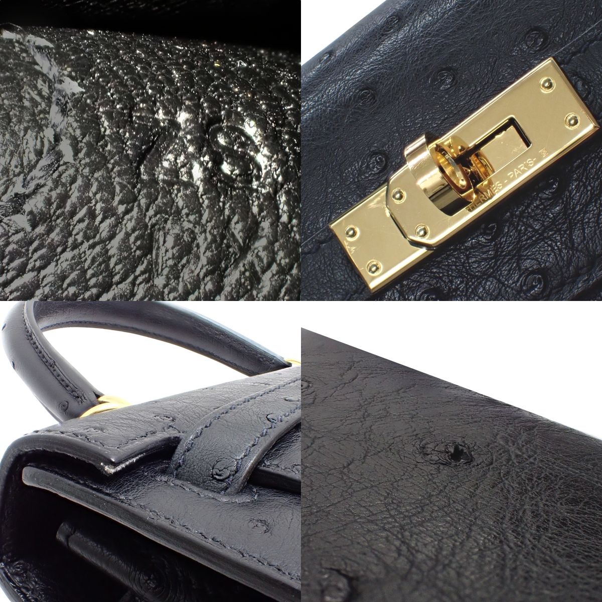Kelly 25 (Sellier) Ostrich Black Gold Hardware Z stamp