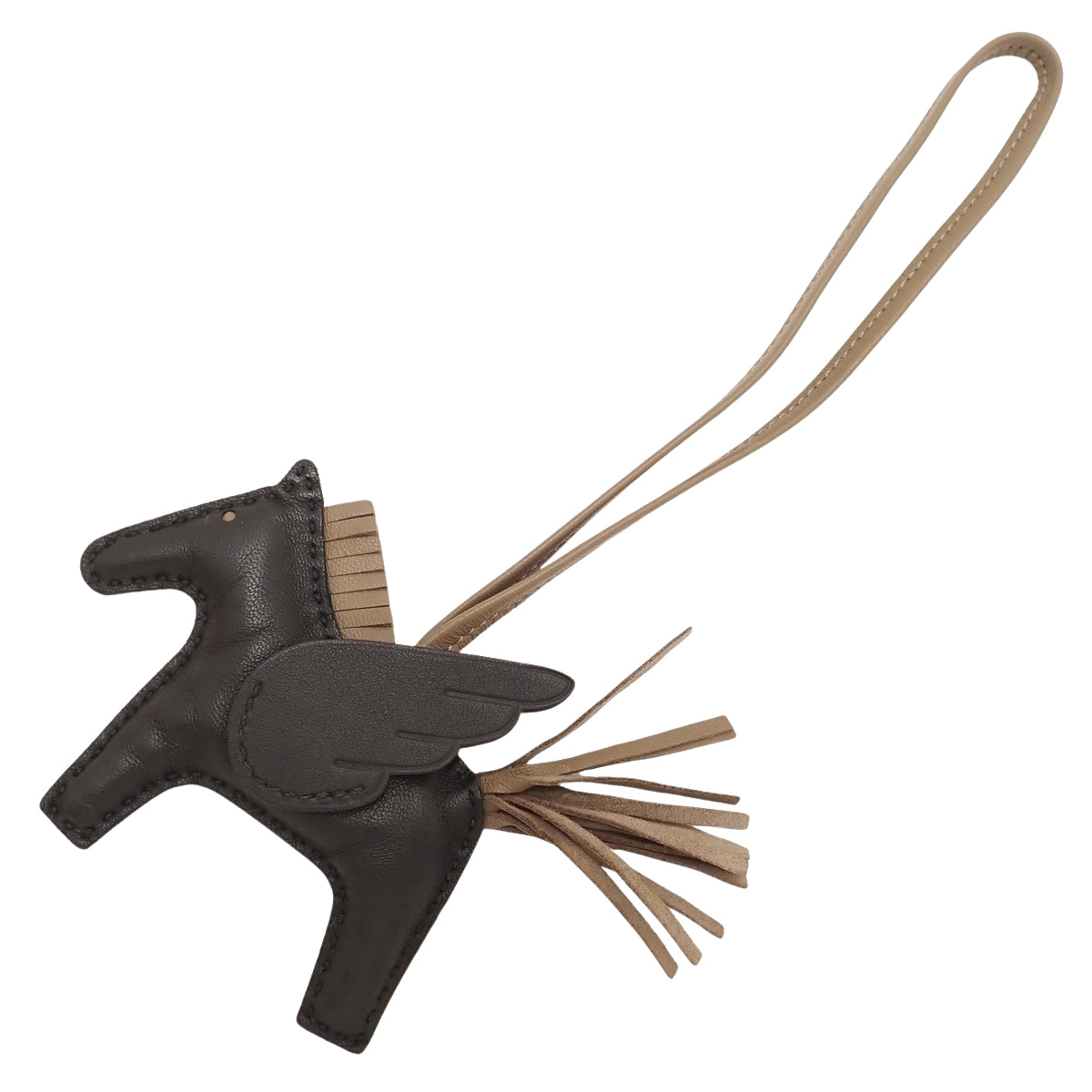 Rodeo charm Pegasus PM Agneau Milo Swift leather Black/Etoupe W-engraved