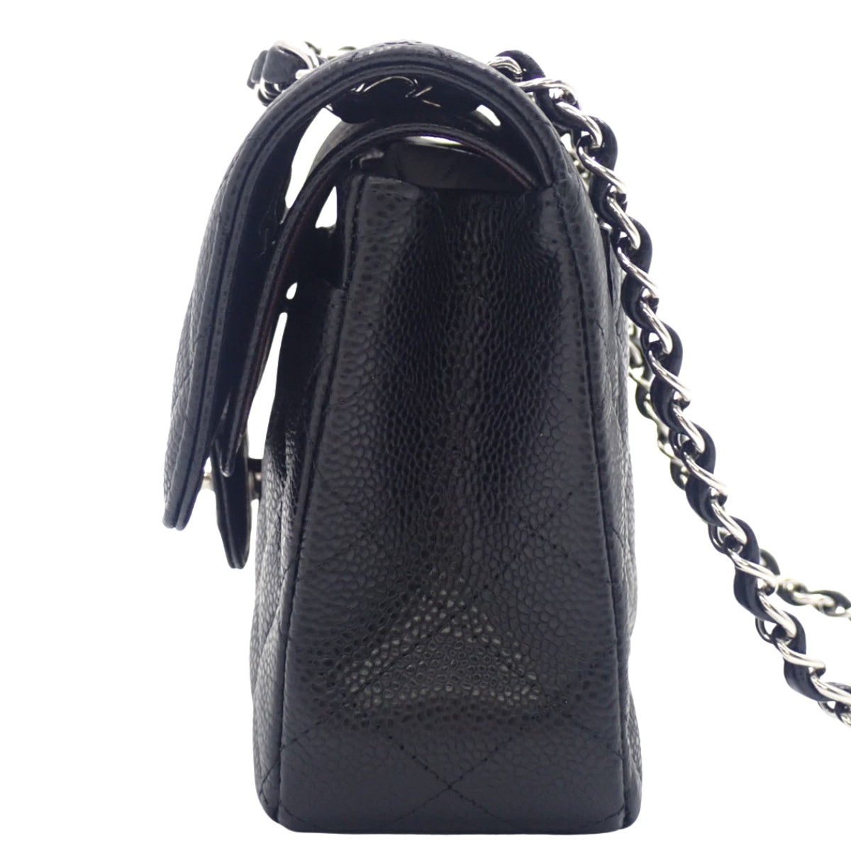 Matelasse Coco Mark Double Flap 23 Chain Shoulder Bag Caviar Skin Black A01113