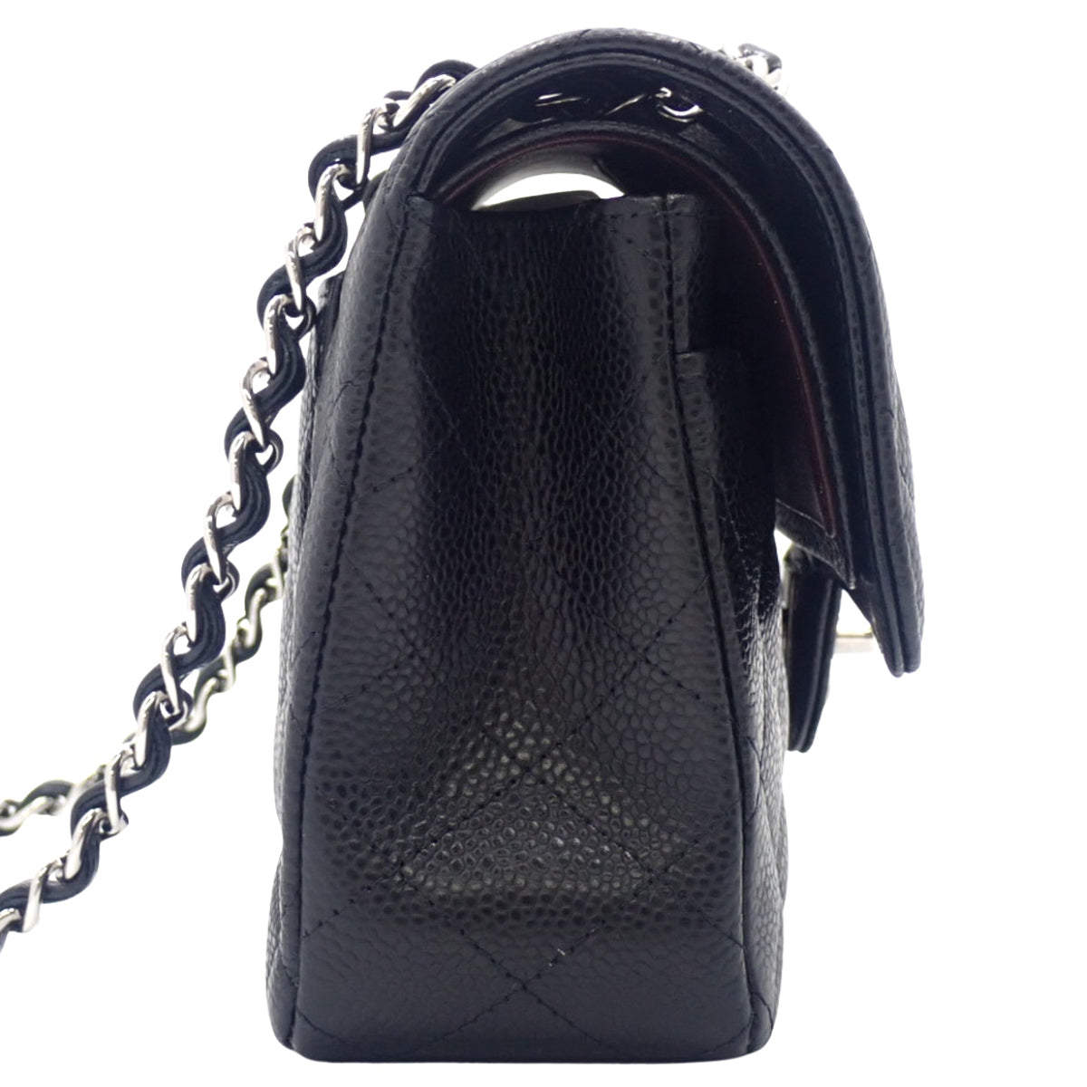 Matelasse Coco Mark Double Flap 23 Chain Shoulder Bag Caviar Skin Black A01113