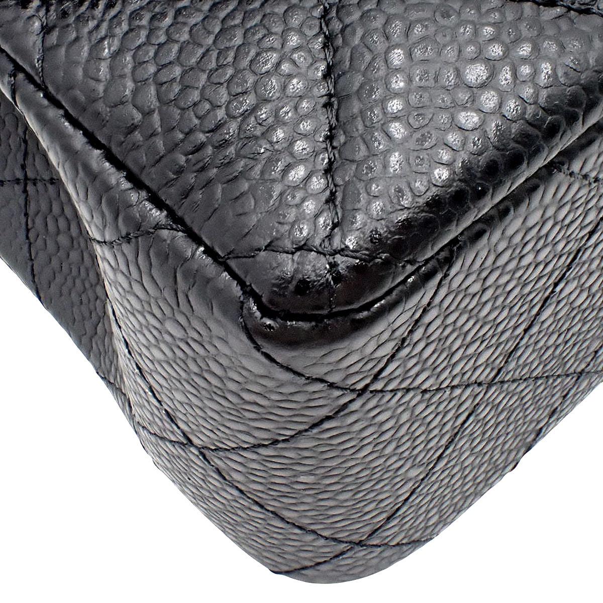 Matelasse Coco Mark Double Flap 23 Chain Shoulder Bag Caviar Skin Black A01113