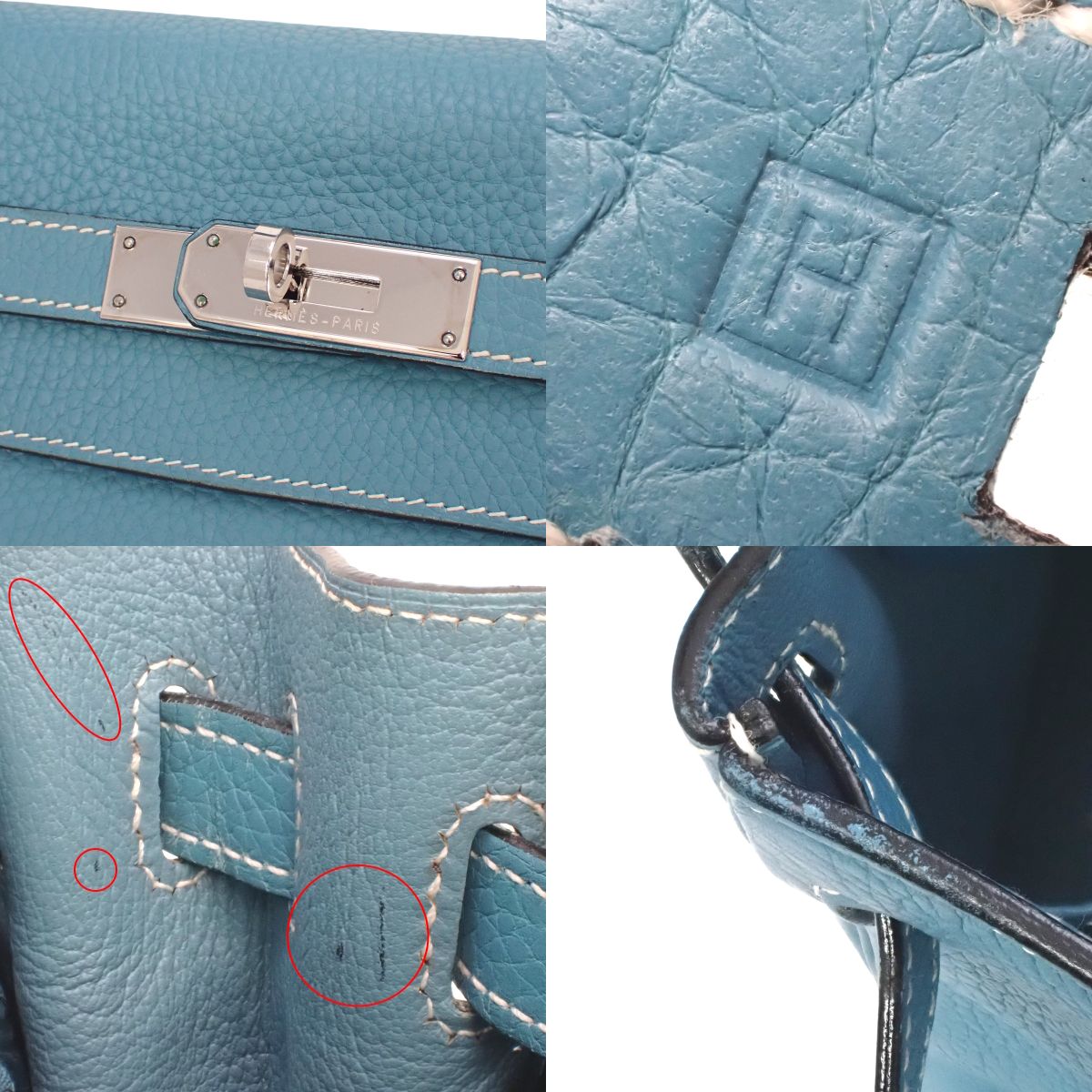 ケリー32 (内縫い) トリヨンクレマンス パラジウム金具 ブルージーン シルバー金具 □H刻印
