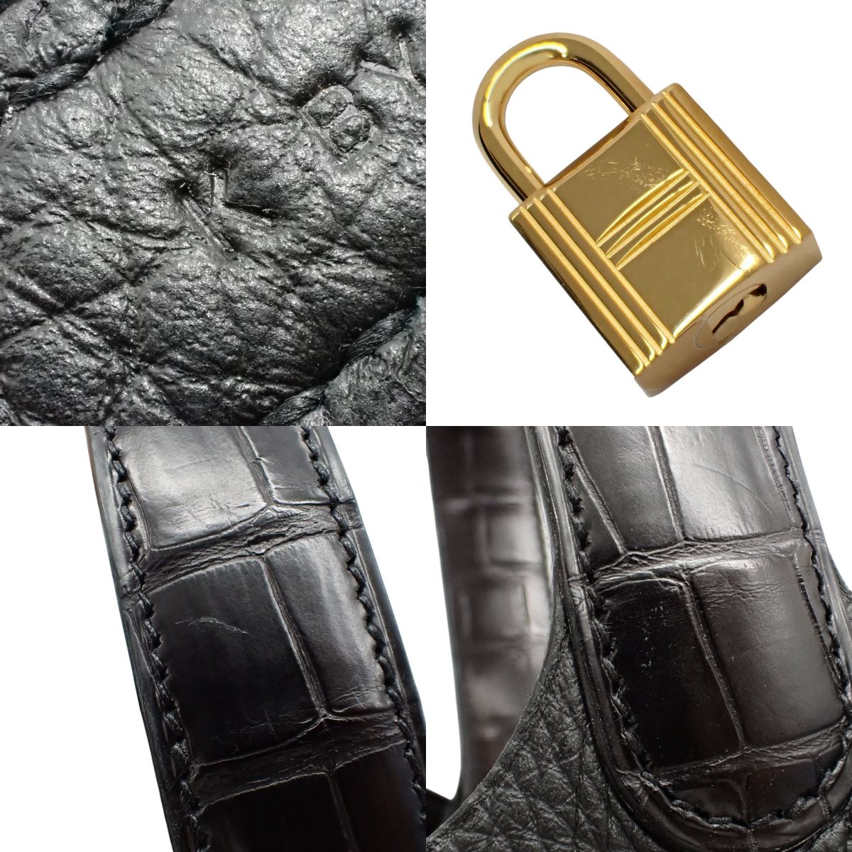【未使用】ピコタンロックタッチPM アリゲーターマット トリヨンクレマンス クロコダイル ブラック ゴールド金具 K刻印