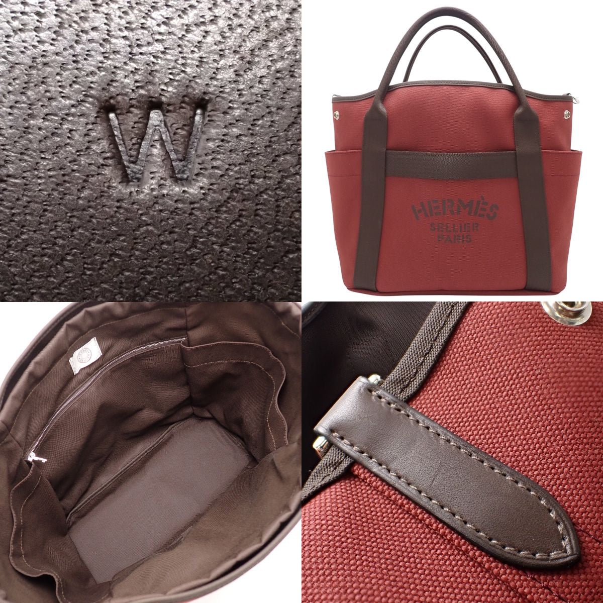 サックドパンサージュ グルーム キャンバス レザー ルージュアッシュ/ショコラ シルバー金具 W刻印