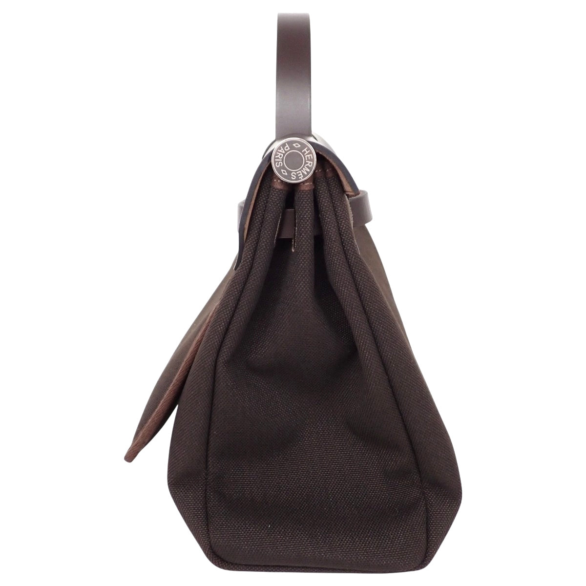 Herbag Zip PM帆布配猎人牛皮手提包，钯金配件，哈瓦那色，K刻印