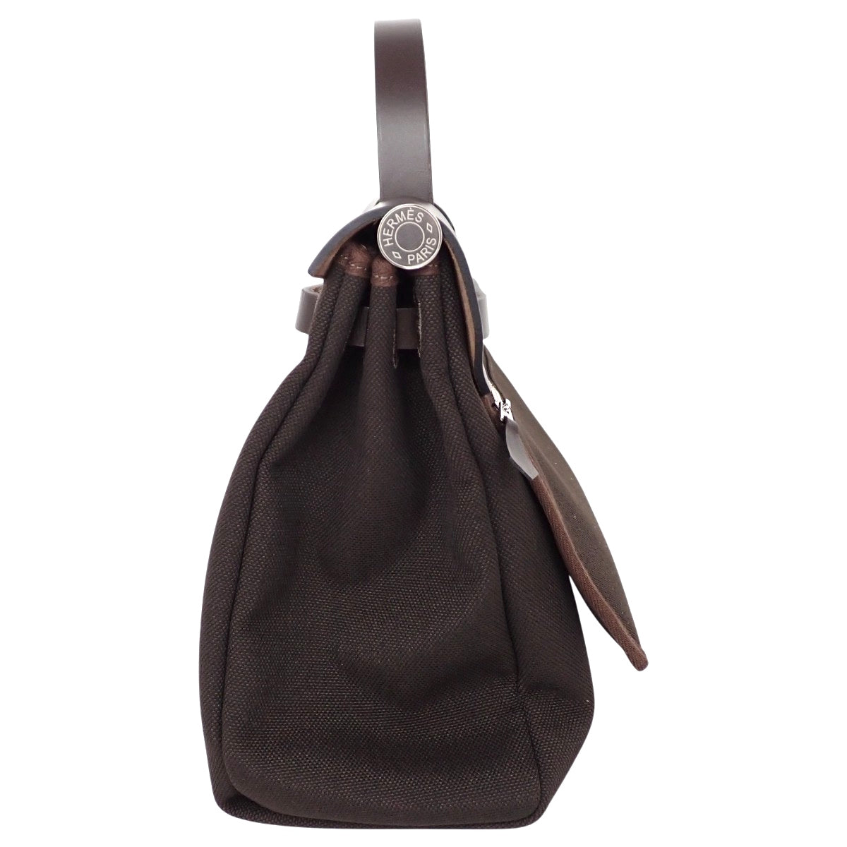 Herbag Zip PM帆布配猎人牛皮手提包，钯金配件，哈瓦那色，K刻印