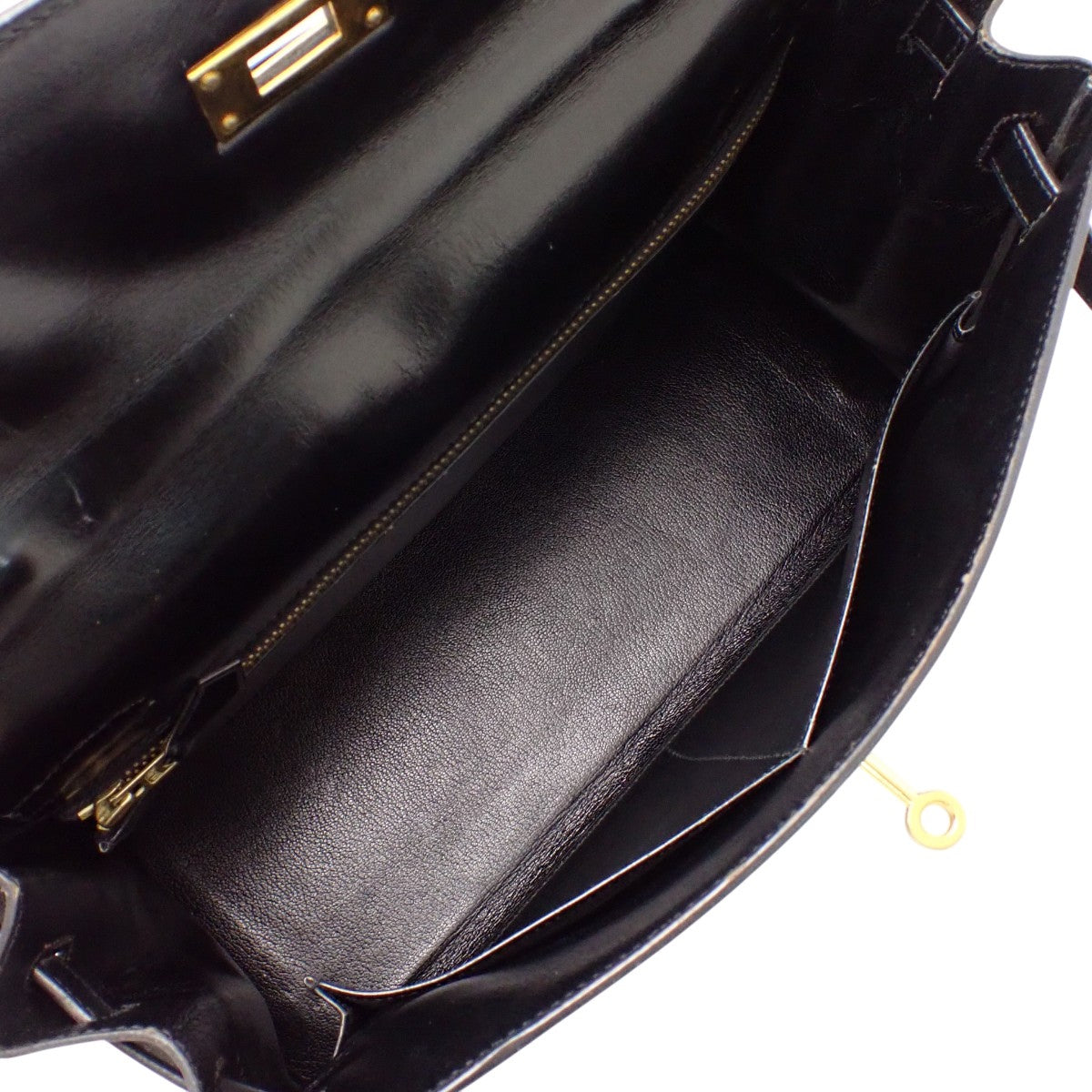 ケリー32 (内縫い) ボックスカーフ ブラック ゴールド金具 〇P刻印