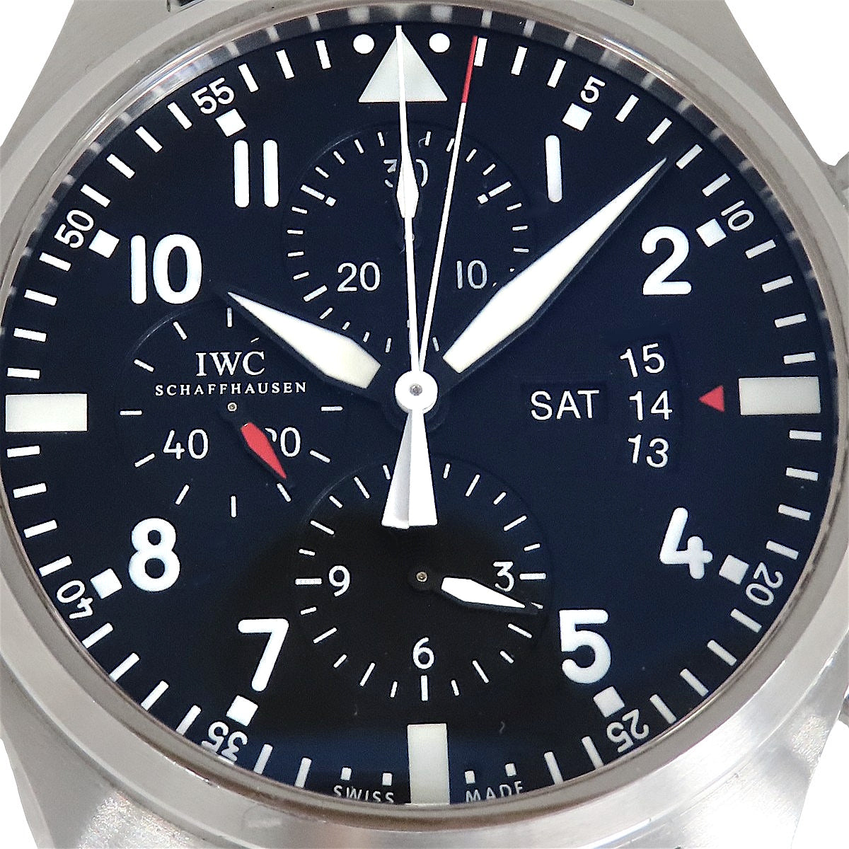 Pilot's Watch Double Chronograph IW377801 SS/Leather Black Automatic Men's