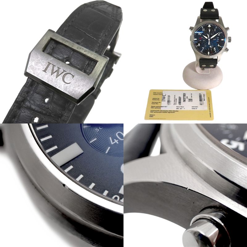 Pilot's Watch Double Chronograph IW377801 SS/Leather Black Automatic Men's