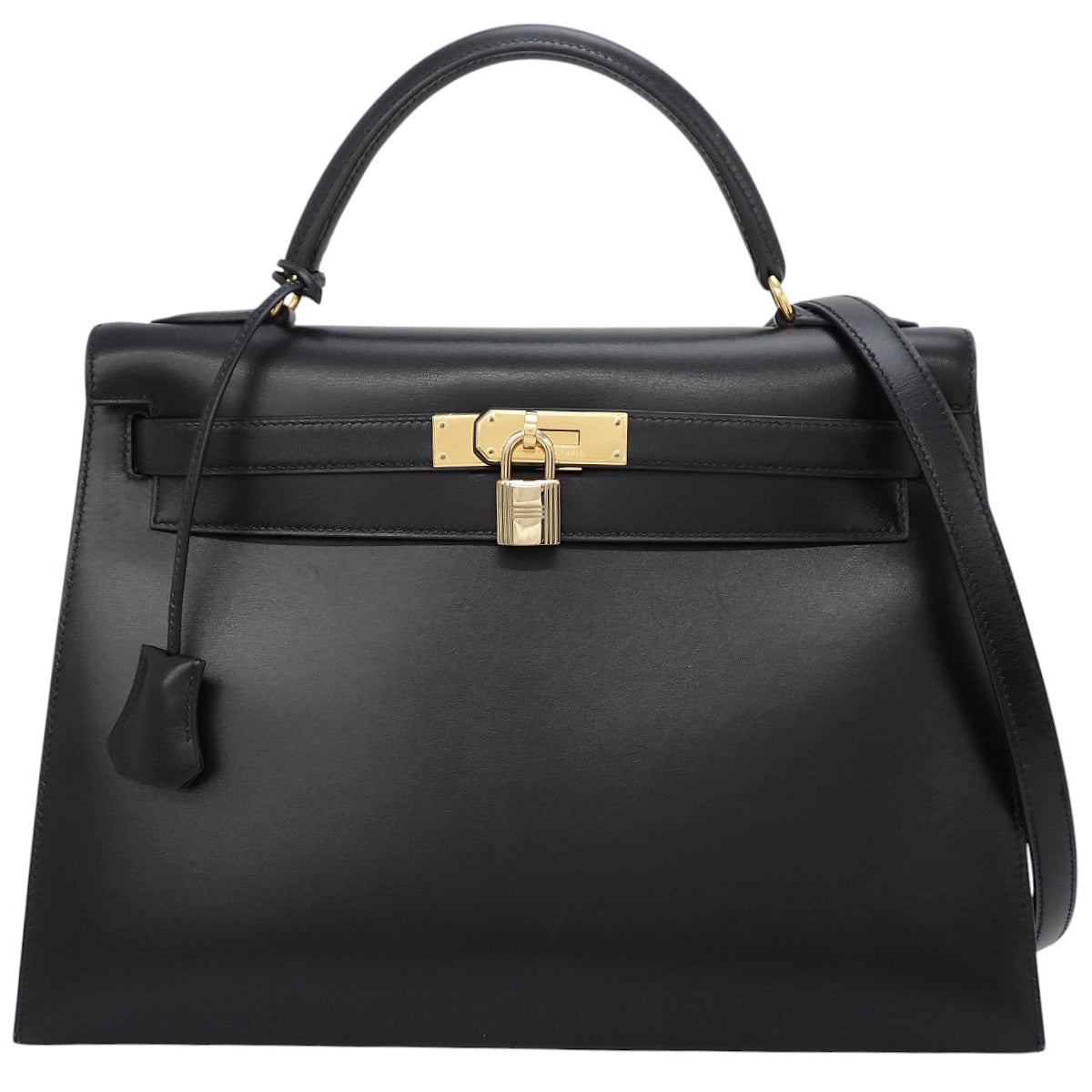 Kelly 32 (Outside Stitched) Box Calfskin Black Gold Hardware □C Stamp