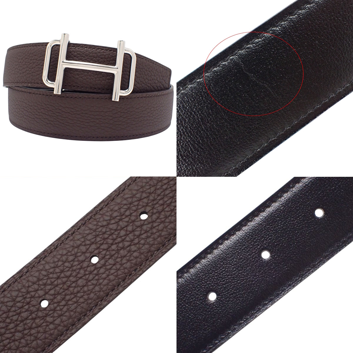 Royal Reversible H Belt 85 Box Scarf Togo Palladium Hardware Chocolat Double H Stamp