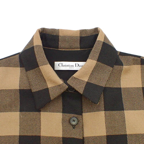 Checked short dress, fashionable, short length, short sleeves, size 34, wool