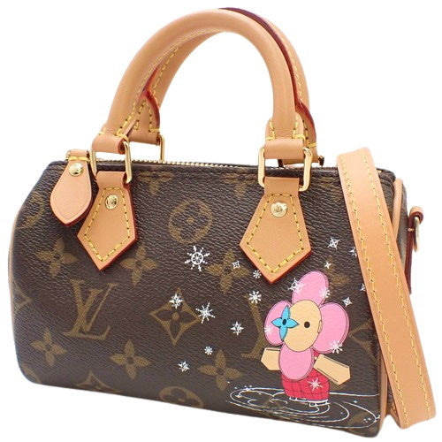 Monogram Nano Speedy, Monogram Canvas, Brown, Beige, Multicolor, M82624 (currently available as of January 2024), Vivienne 2-way shoulder mini bag.