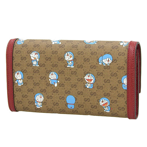 ミニGGスプリーム ドラえもん×グッチ ラウンドジップウォレット GGスプリームキャンバス ブラウン ライトブルー チェリーレッド赤 647786 コラボ 限定 ロングウォレット