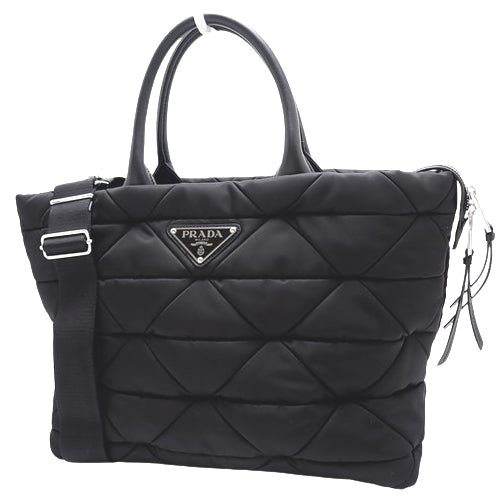 ミディアム パデッド Re-Nylon トートバッグ 2way ショルダー 肩掛け ナイロン NERO ネロ 1BG435_RDJN_F0002_V_OOO