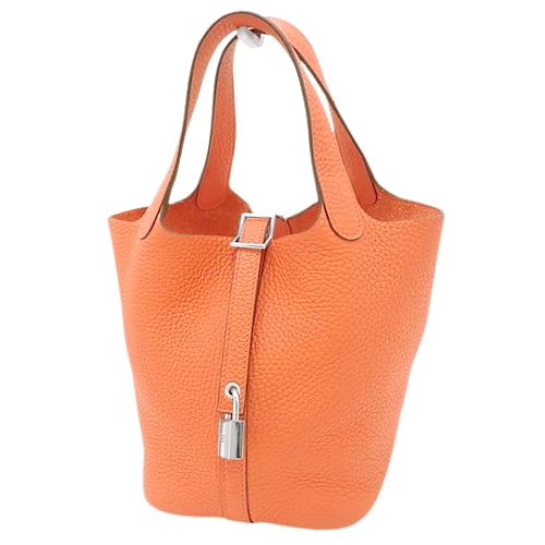 Picotin Lock PM, Toron Clemence leather, palladium hardware, Orange Poppy color, silver hardware, A stamp.