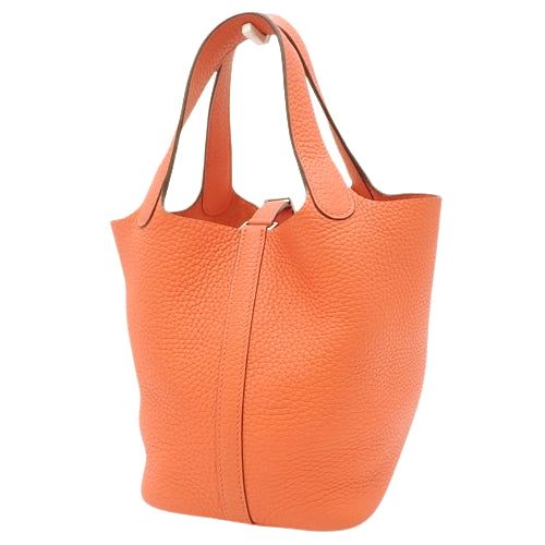 Picotin Lock PM, Toron Clemence leather, palladium hardware, Orange Poppy color, silver hardware, A stamp.